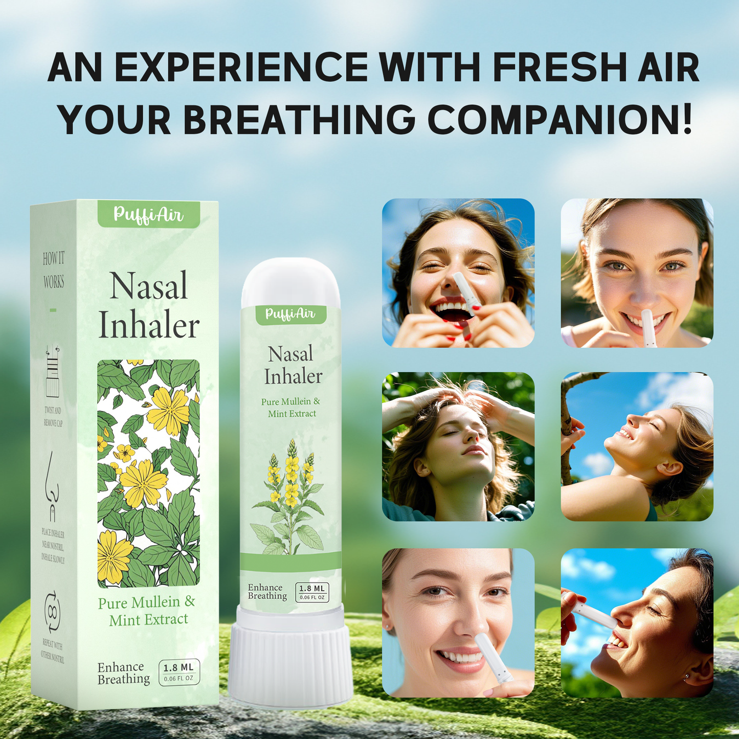 Nasal Sticks for Breathing Improvement with Extracts of Pure Mullein and Mint