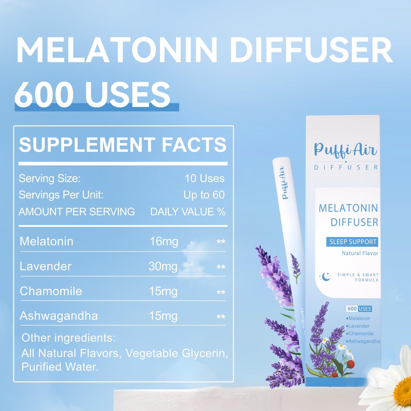 Puff Air Natural Sleep Support Melatonin Diffuser - 600 Uses